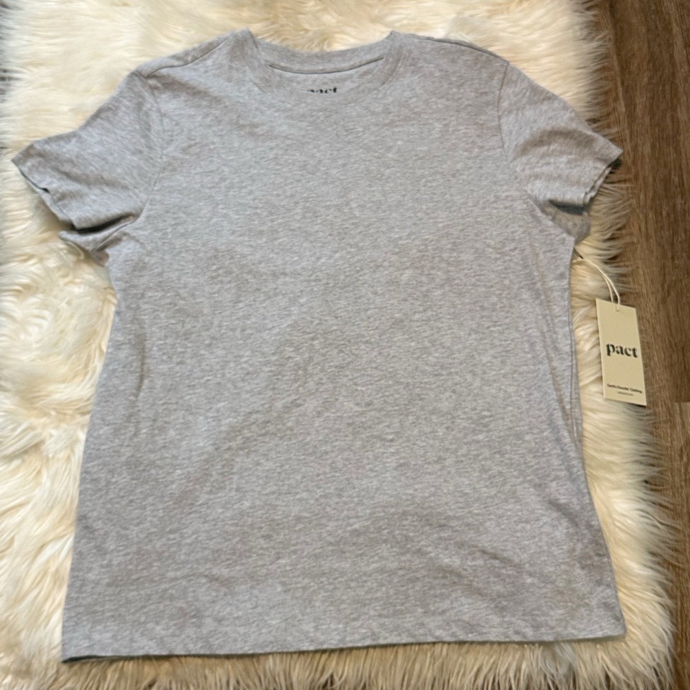 PACT Organic Womens Cotton Essentail Crewneck Tee Heather Gray Size Small